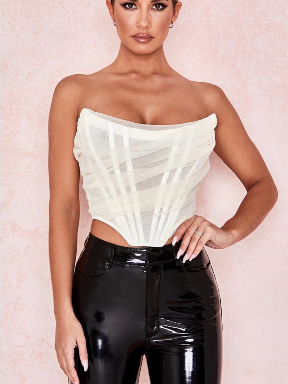 House of CB Ivory Strapless Sheer Corset Crop Top